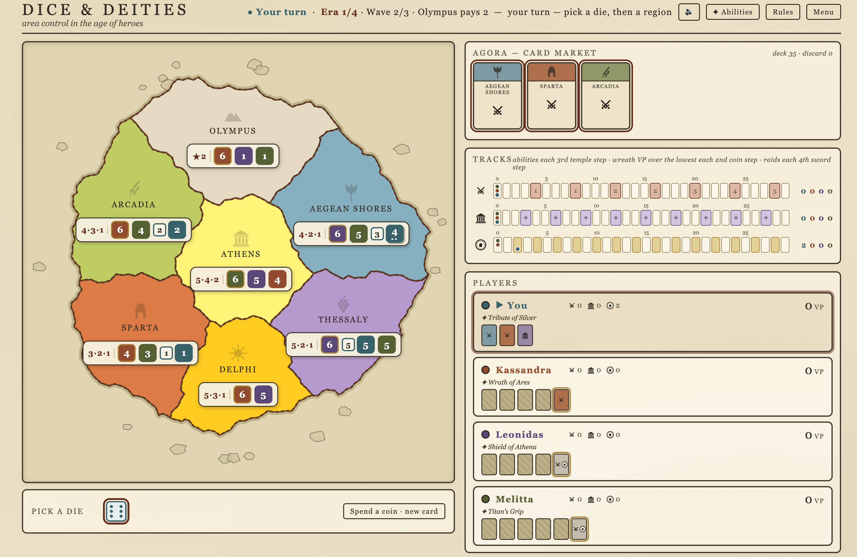 Dice & Deities game board